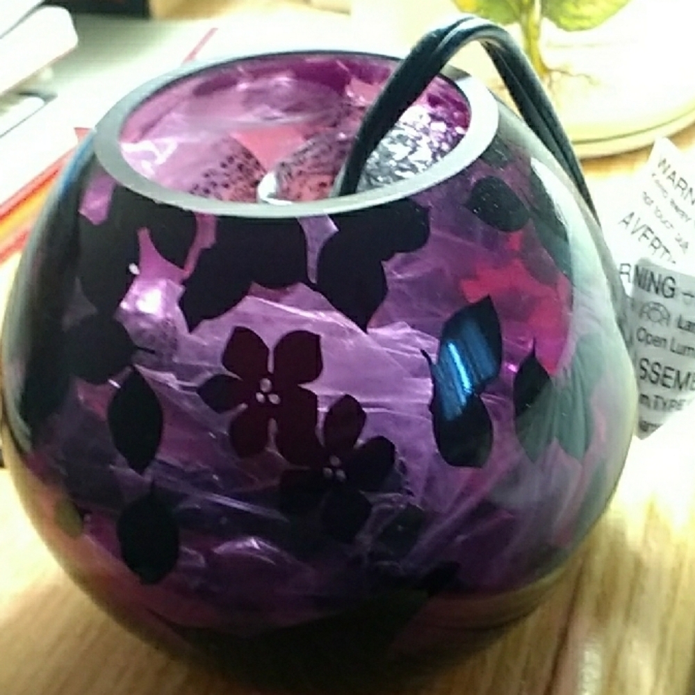 IKEA Knubbig Purple Leaf and Flower Glass Table Lamp